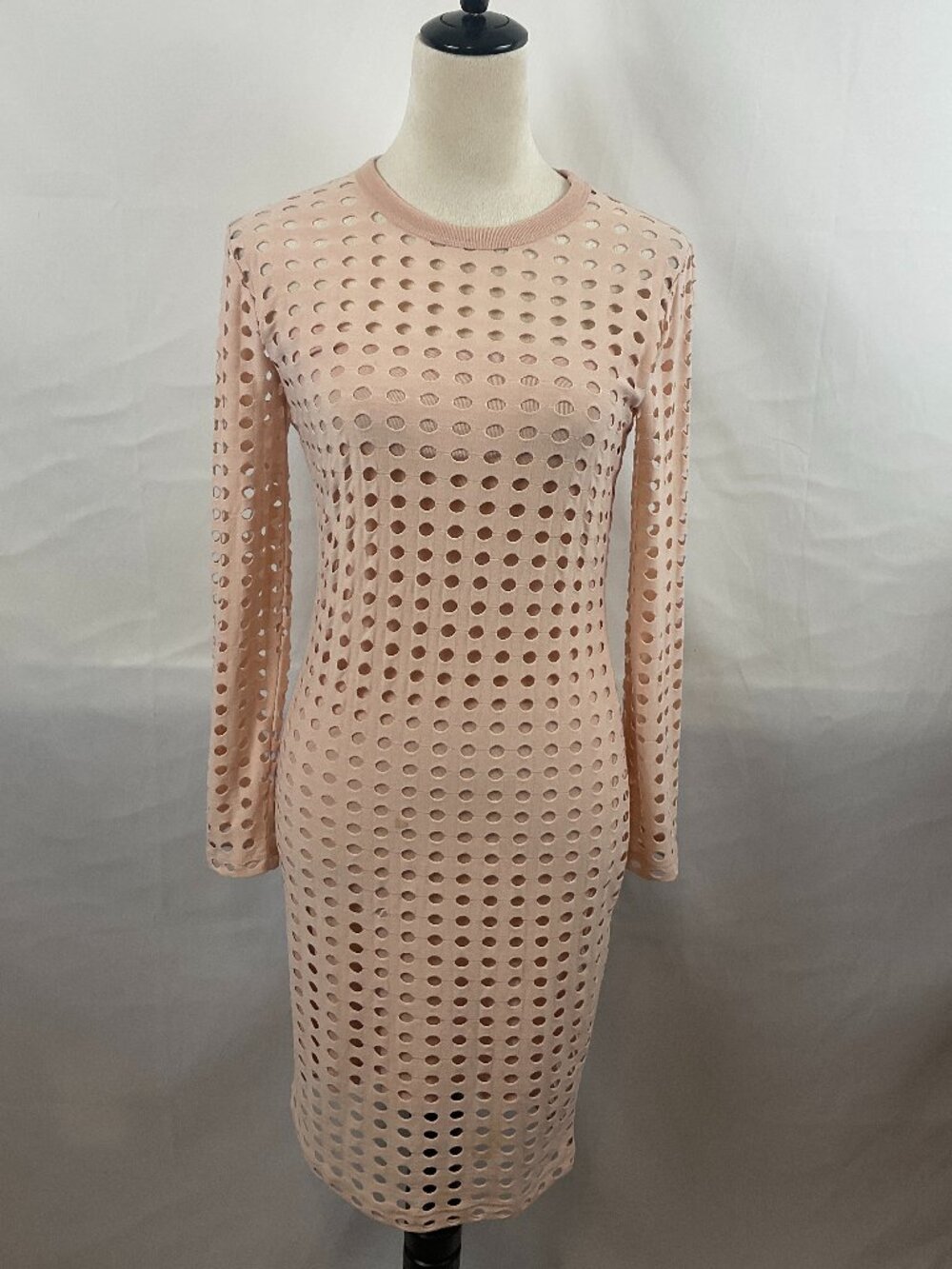 T Alexander Wang Perforated Dress S Pale Pink Long Sleeve Lined Bodycon